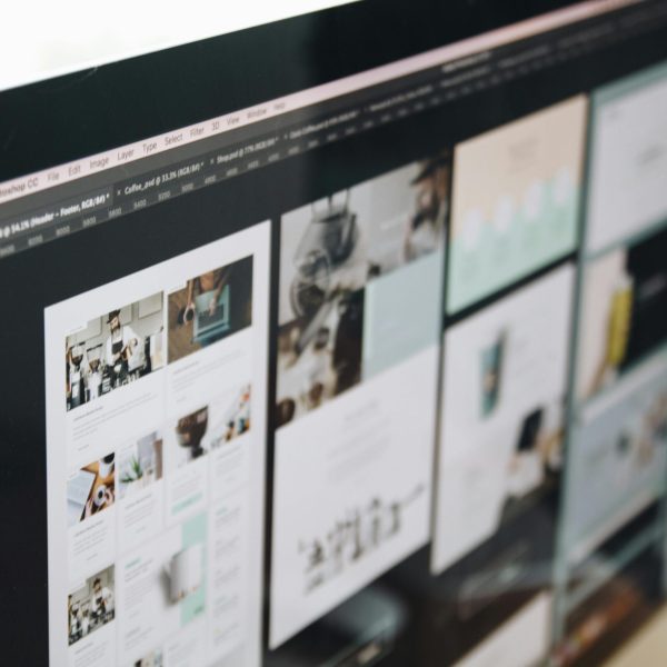 Modern workspace with digital design layout displayed